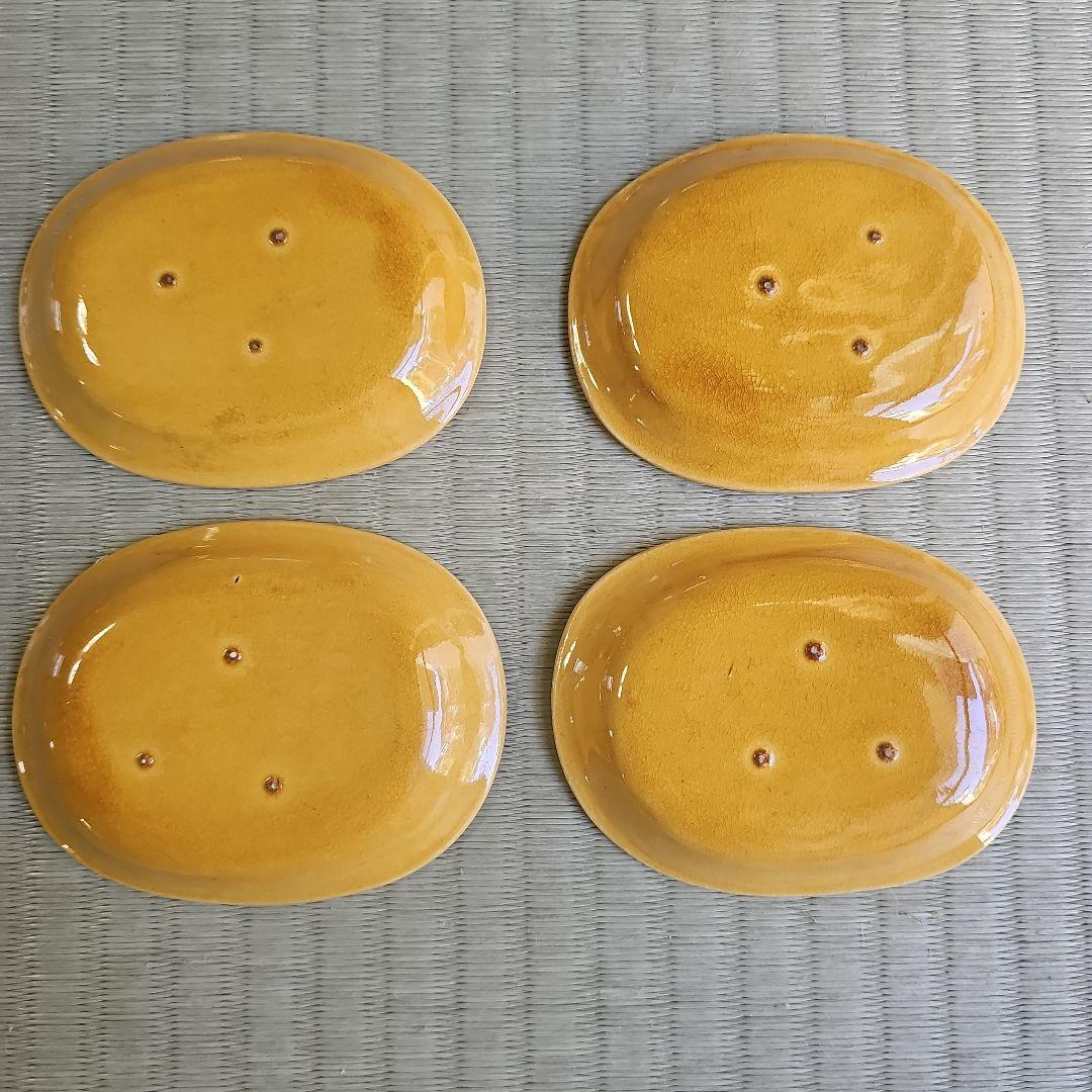 当時物 珉平焼 黄釉 淡路焼 陰刻龍紋 小皿豆皿 小判型4枚 - メルカリ