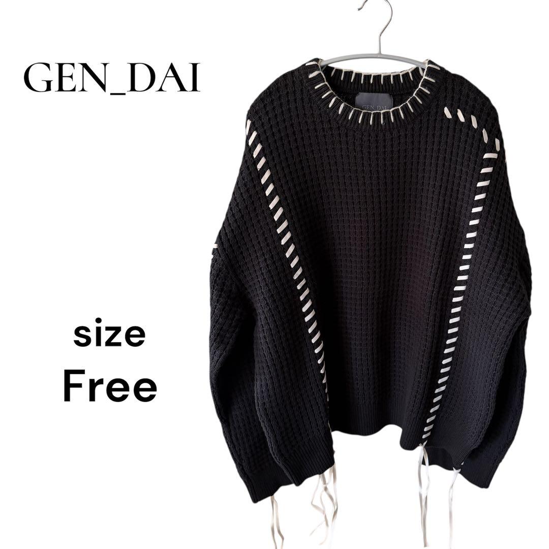 GEN_DAI ゲンダイ　ステッチ　ワッフルニットセーター ブラック　サイズF 2023-B-ANM83210_m_1200x.jpg?v=