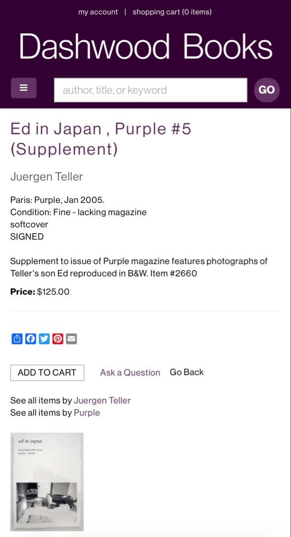 美品】Juergen Teller「ed in japan」 purple - メルカリ