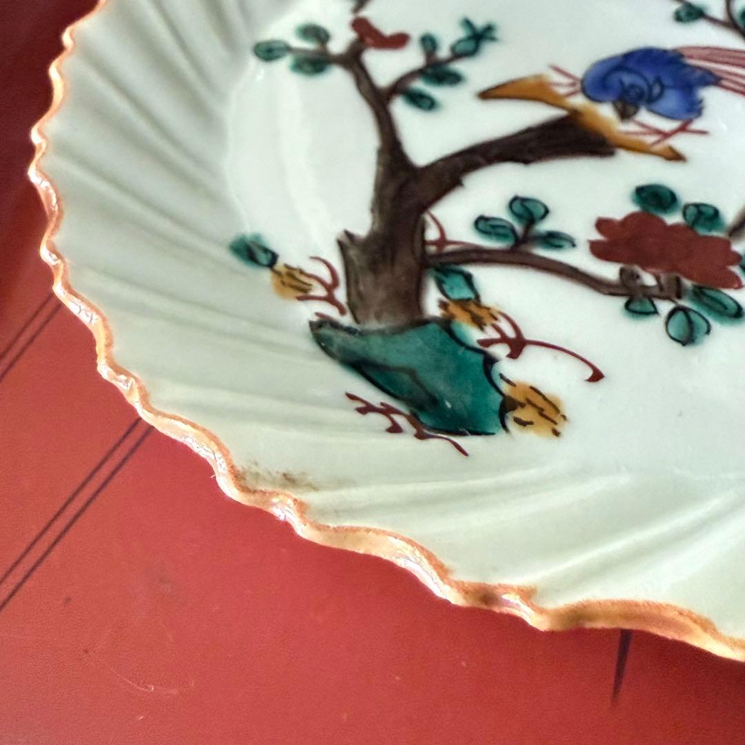 2164感謝‼️夏の倣い古九谷‼️幸せ強運の色絵花鳥図在銘福波打つ小皿4