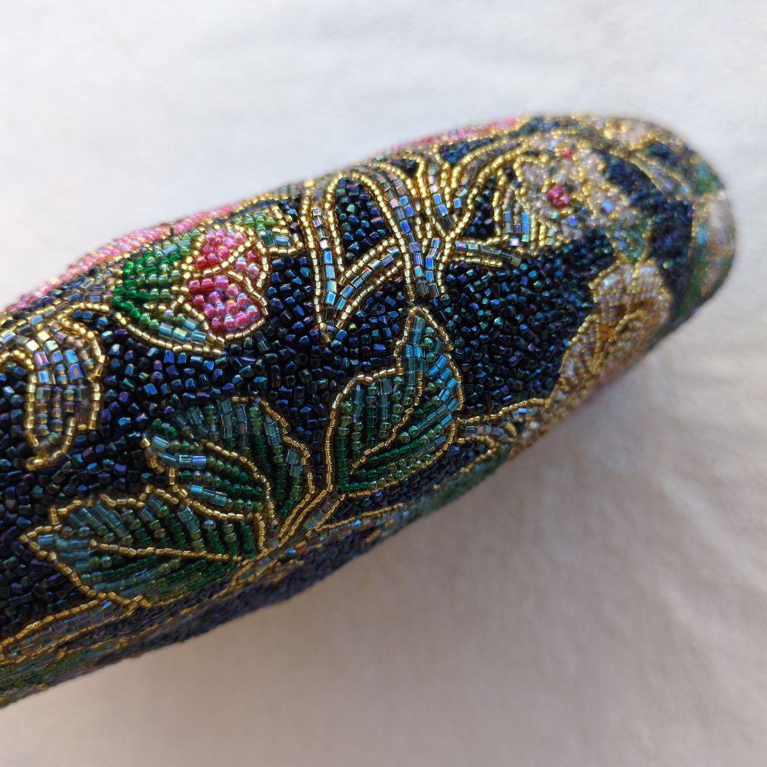 銀座白牡丹Hakubotanビンテージビーズバッグゴールド総柄花柄