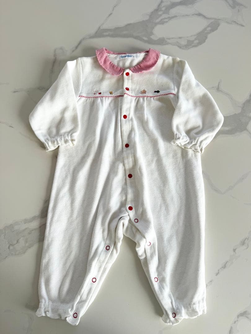 ファミリア familiar ホワイトロンパース 70cm チェック襟 - メルカリ