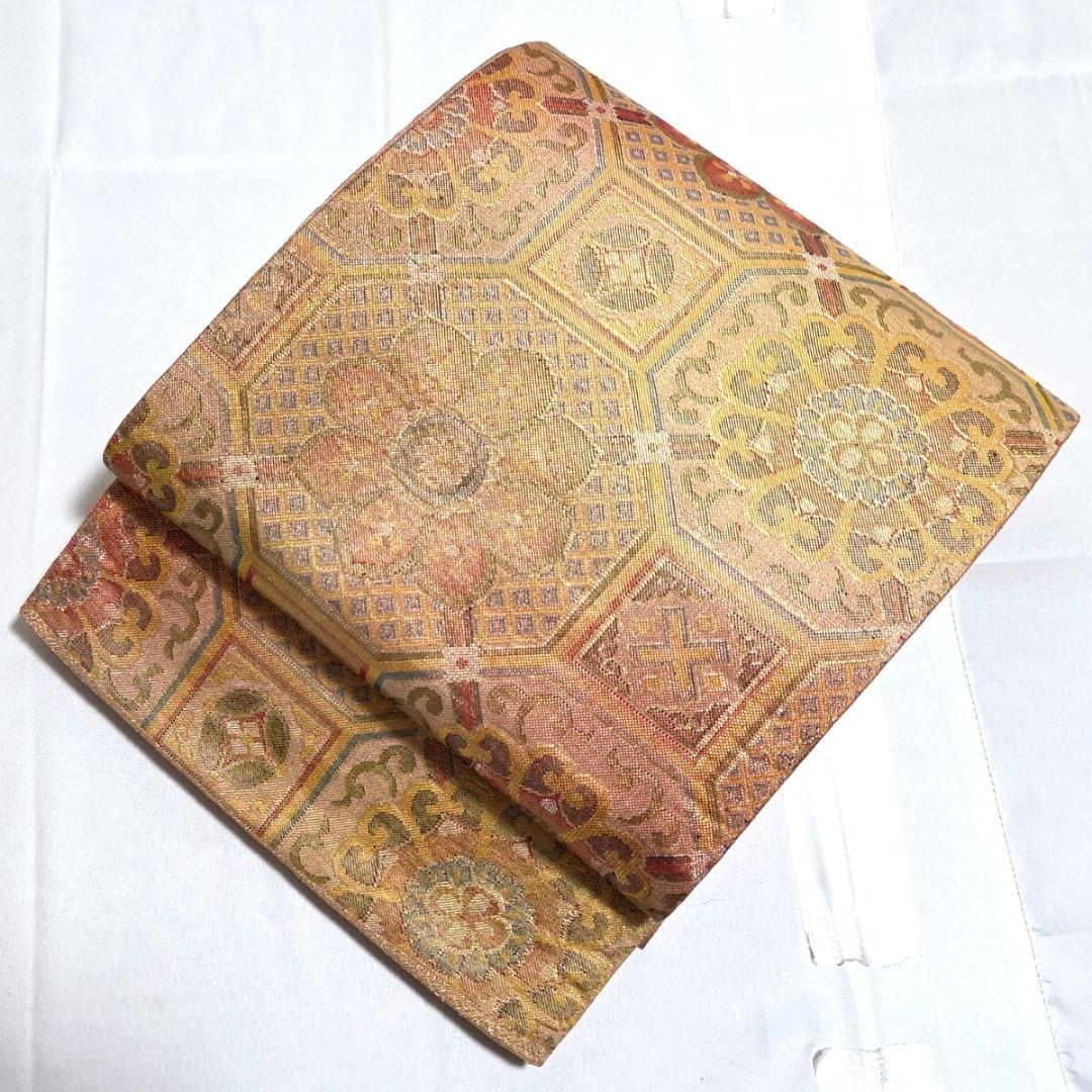 A5 正倉院文様 金糸 蜀江文 華文 六通 正絹 フォーマルな袋帯 O74