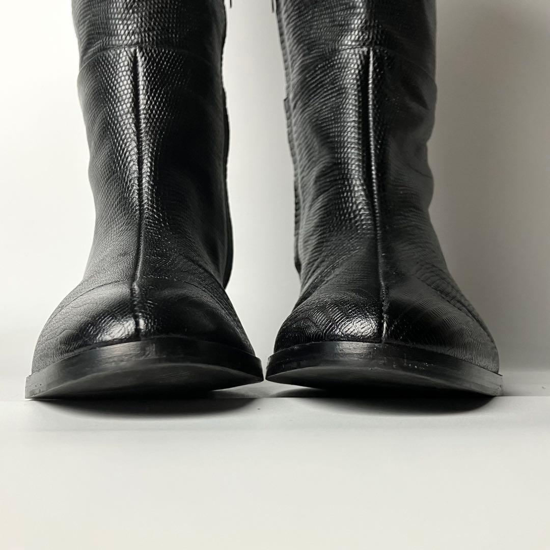 美品】セルジオロッシ リザードロングブーツ ブラックバックル 黒22.5