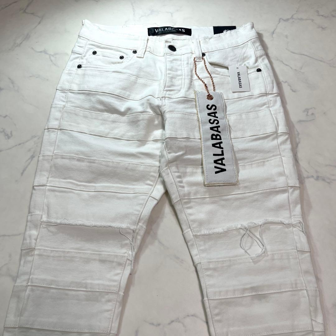 valabasasバラバサス パネルダメージフレアスキニーデニム ホワイト 29
