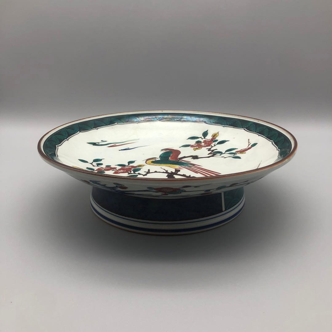 希少美品 九谷焼 古九谷 松雲堂 松本佐吉作飾り大皿24cm骨董