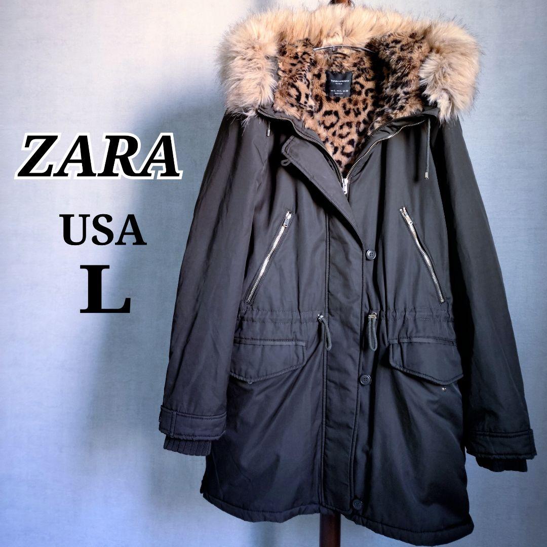 ZARA　フーデットファーコート　裏ボアレオパード　大きいサイズ　XL相当　美品 美品 レオパード ヒョウ柄 ファー コート アウター ZARA ザラ - メルカリ