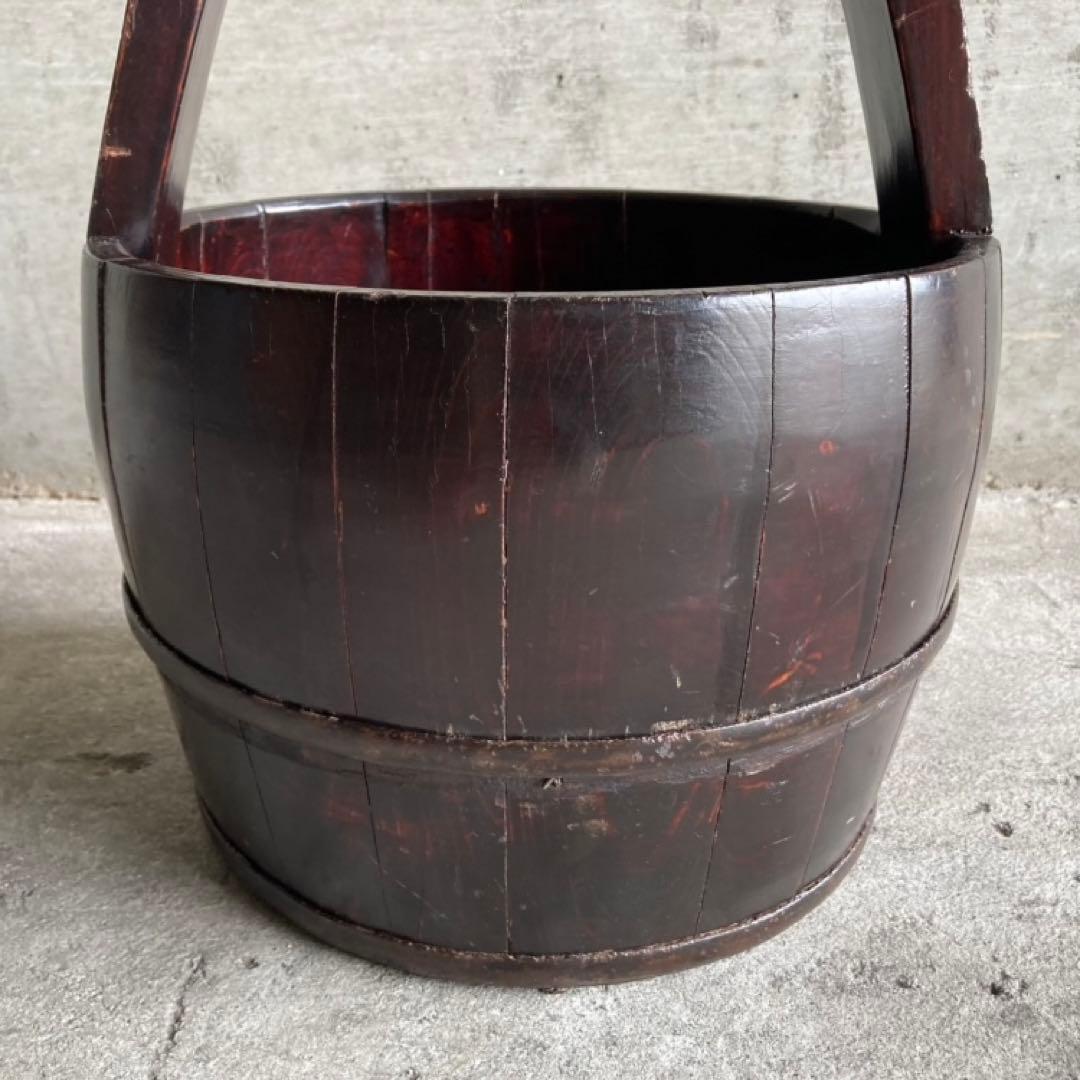 古い木桶 水汲み桶 バケツ 木製 花器 鉢 置物 古道具 レトロ