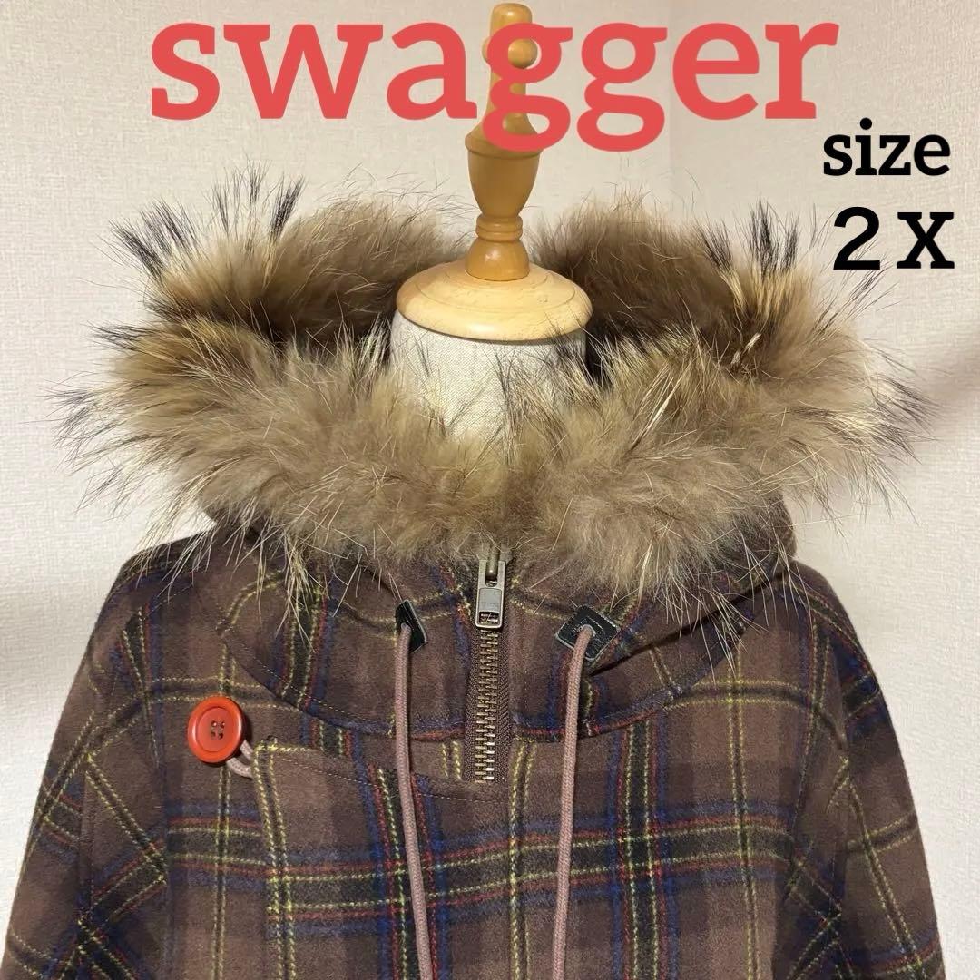 希少swagger スワッガー チェック柄 ファーコート y2k 00s 超レア Y2K 【セットアップ】チェック柄中棉 ジャケット×チェックプリーツ