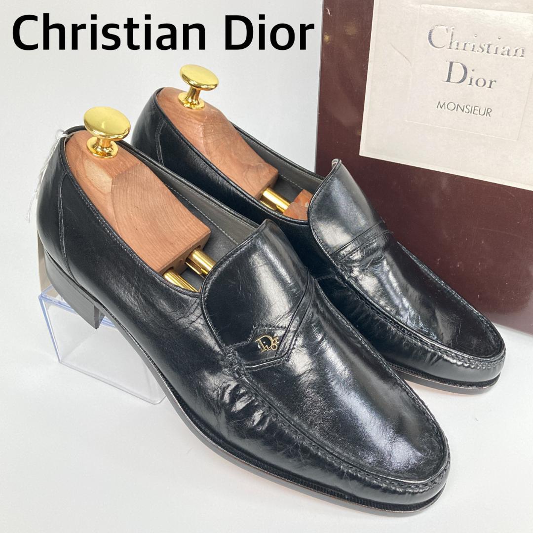 未使用・箱付　クリスチャンディオール　ロゴレザーローファー　本革　黒　38 Christian Dior クリスチャン ディオール ローファー 38 BLK レザー