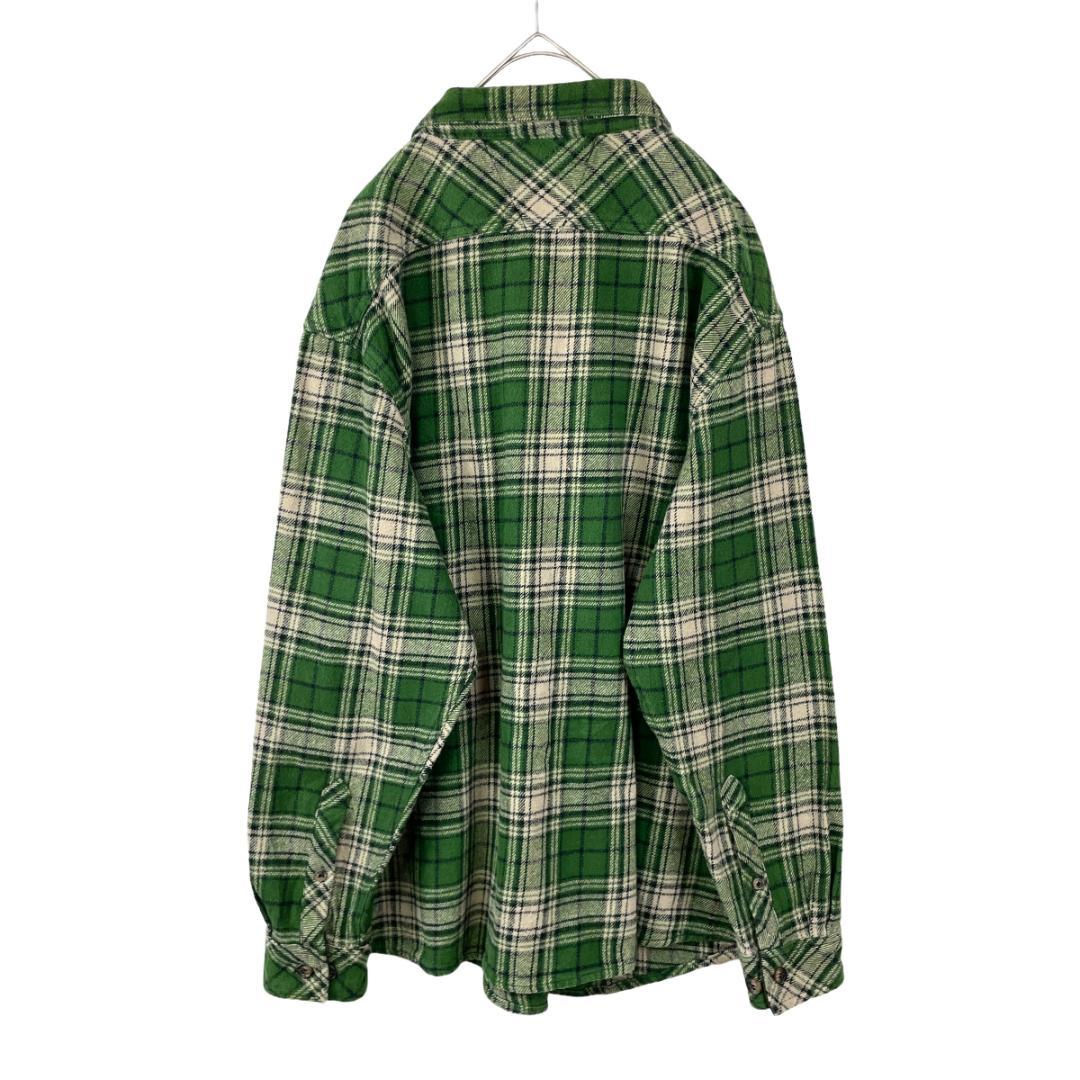 秋冬 ヘビーネルシャツ 長袖シャツ グリーン 緑 チェック メンズ 古着