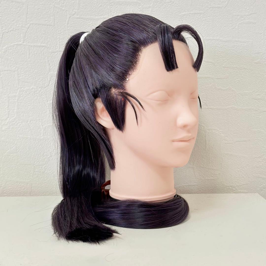 立花仙蔵 ウィッグ コスプレ耐熱ウィッグ ディープパープル ポニーテール バンス付き