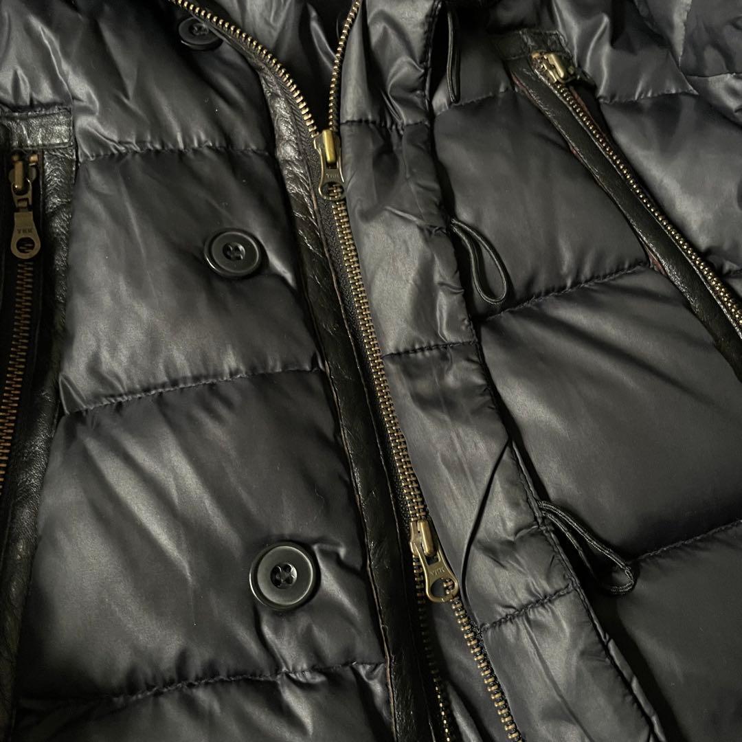 y2k ファーダウンジャケット レザー 短丈 光沢 平成 ギャル男