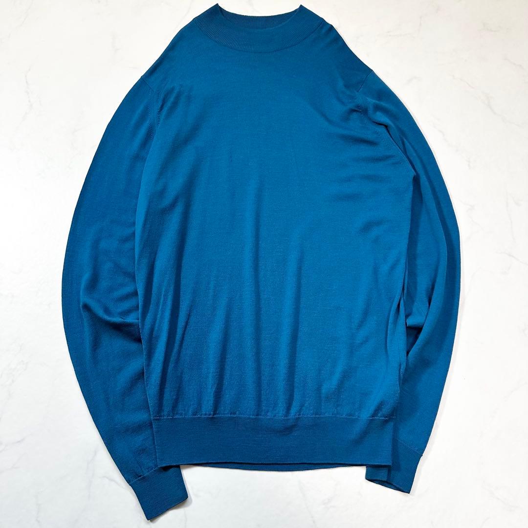 希少色 現行◎ジョンスメドレー モックネックセーター ウール メンズ ブルー M JOHN SMEDLEY / ジョンスメドレー | ウール ハイゲージ モックネック