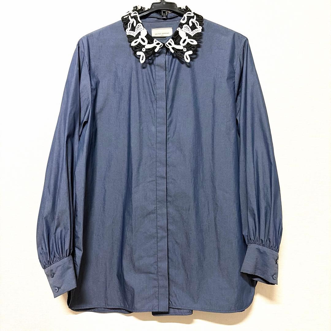 美品】ユナイテッドアローズ レースカラー2WAYブラウス コバルト