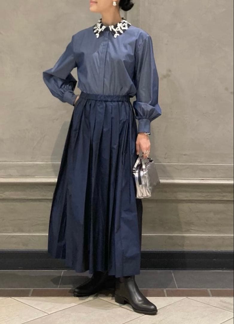 美品】ユナイテッドアローズ レースカラー2WAYブラウス コバルト