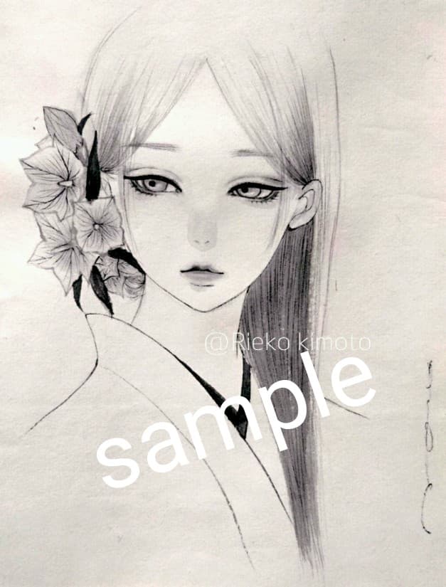 ポストカード《 桔梗 》 墨絵 水墨画 絵画