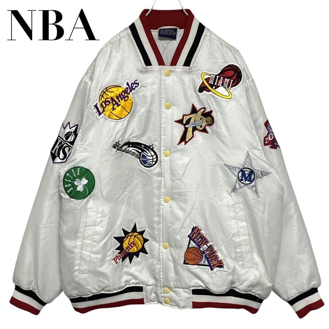 NBA スタジャン 中綿入り 肉厚 チームワッペン 刺繍 ホワイト 2XL相当