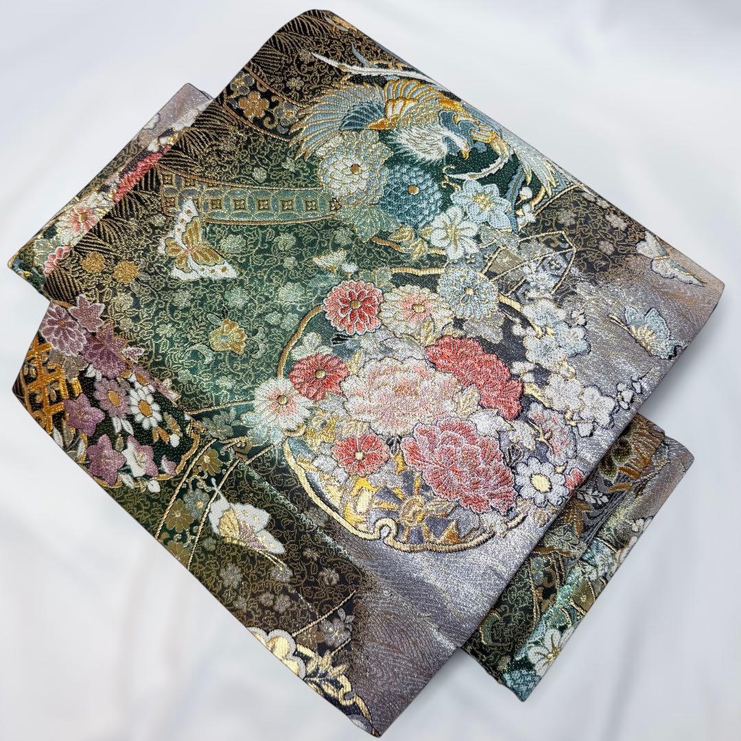 一体型 ワンタッチ帯 作り帯 マジックテープ 唐織 豪華 袋帯 二重太鼓