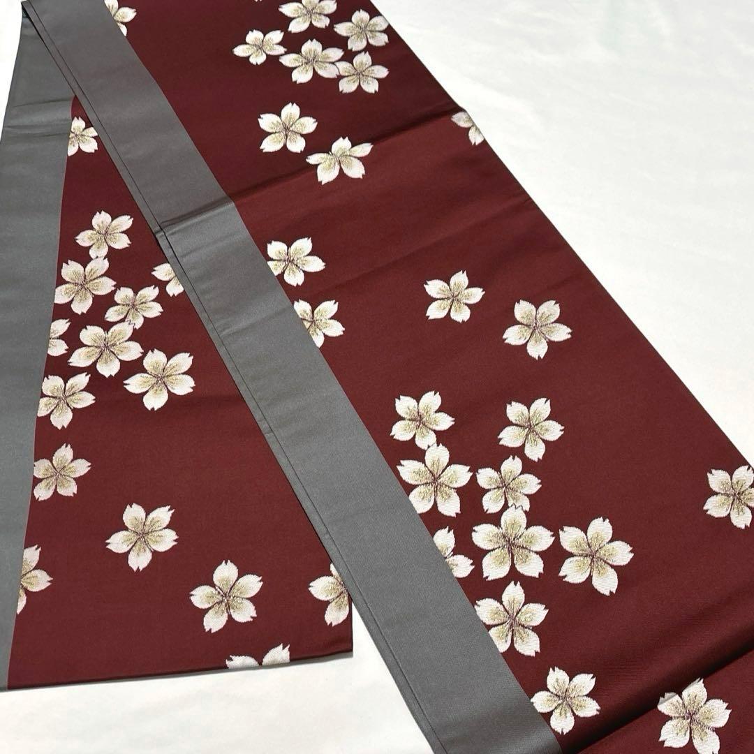 袋帯【辻村寿三郎】ジュサブロー 桜 正絹 染め分け 灰色 赤紫色 六通柄