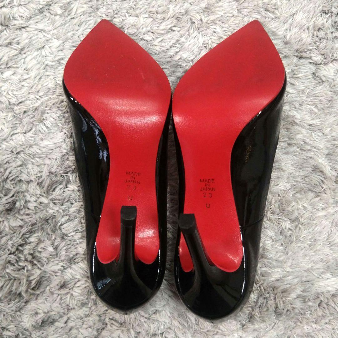 美品 DIANA ポインテッドトゥ エナメルパンプス 23cm 黒 レッドソール