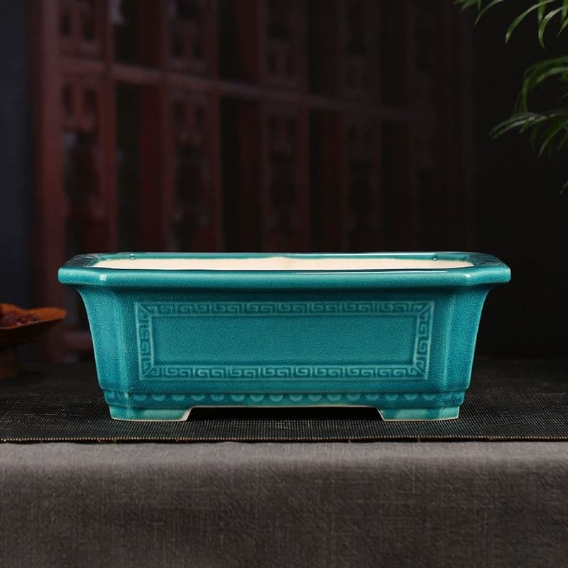 長方形鉢 盆栽鉢 青磁鉢 山野草鉢 多肉植物 植木鉢 小品大品盆栽鉢 陶器鉢置物 盆栽鉢】 時代鉢 古瀬戸 青磁長方鉢（左右19.5cm 無傷）いよじ園