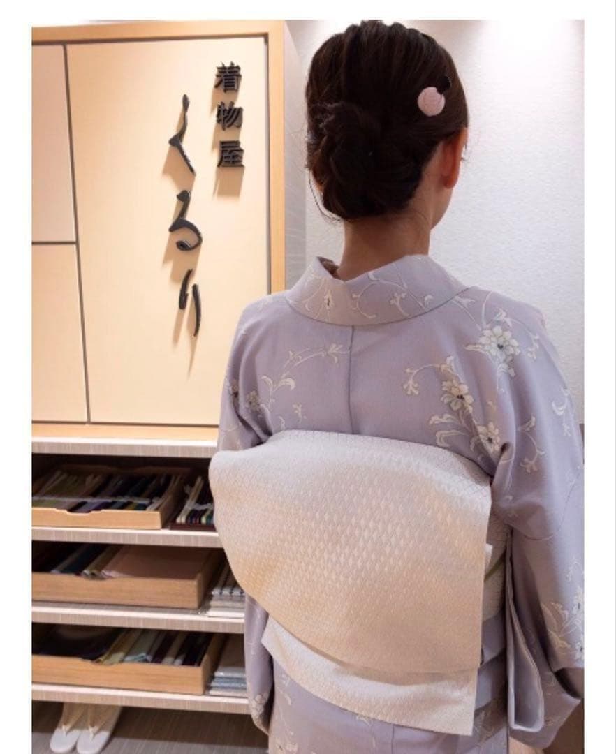 着物12 くるり 東レシルック 唐草紋様袷着物 グレー 身丈165裄丈