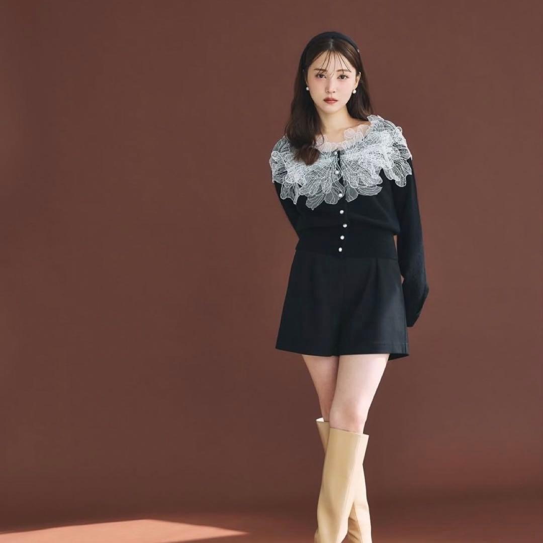 polaura レースフリルカーディガン 黒 ポローラ - メルカリ