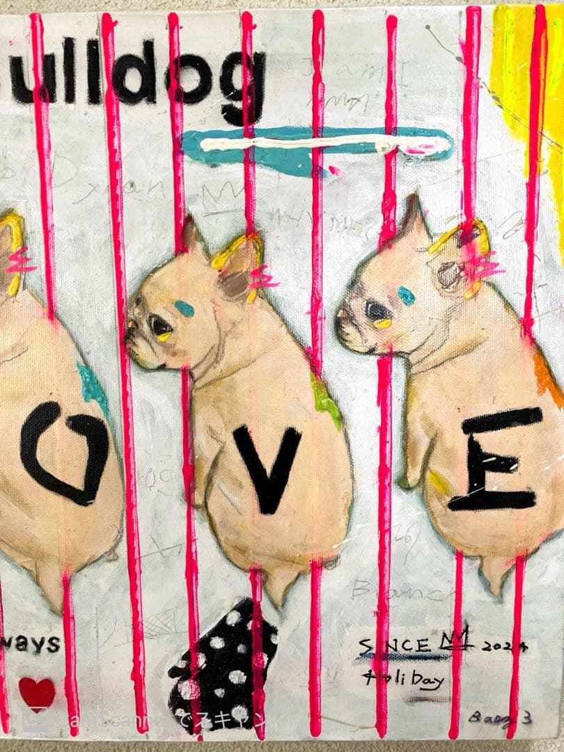 フレンチブルドッグ 犬 フレブル キャンバスF6号 アクリル画 BAEZ3