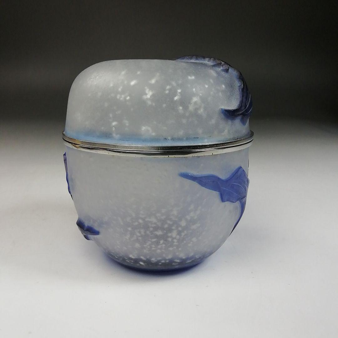 Ｗ４３　棗　『砂彫硝子　つゆ草』『茶器』『松本正雄 作』　共箱　茶道具