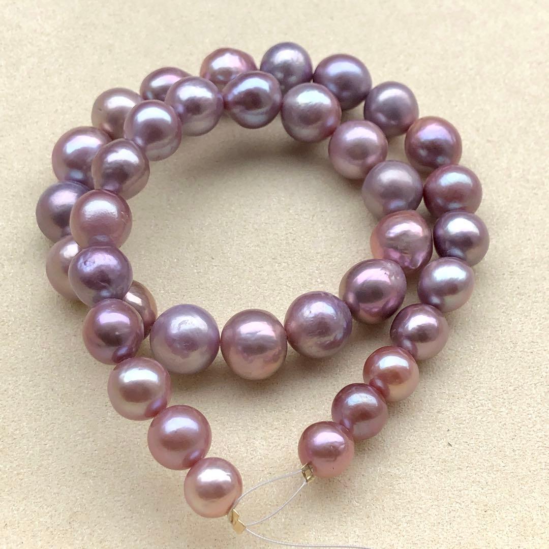 本真珠淡水エジソンパール ラベンダー9-12㍉ネックレス連材BEN454