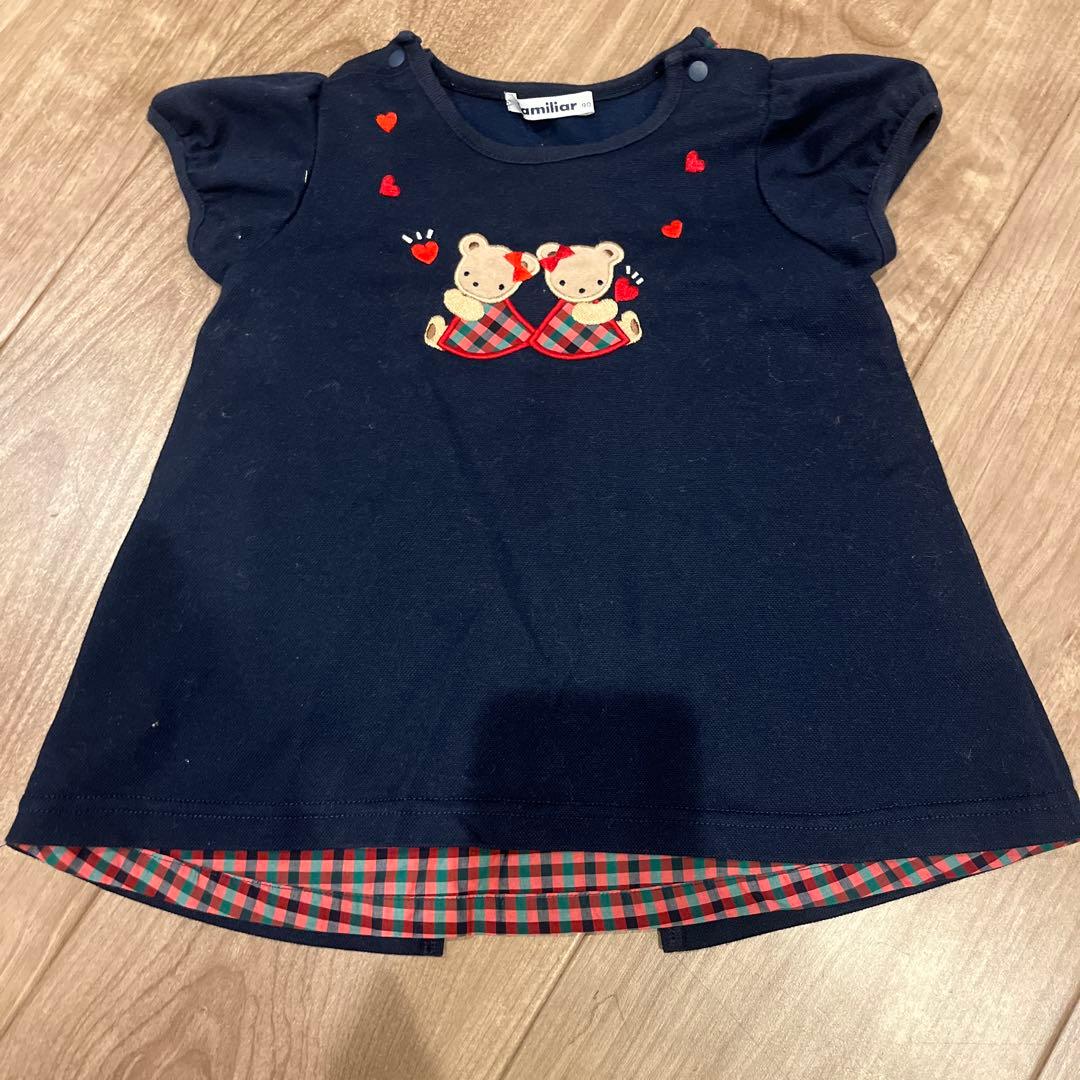 familiar＊くま刺繍ネイビー×赤チェック チュニック familiar＊くま刺繍ネイビー×赤チェック チュニック familiar ネイビー