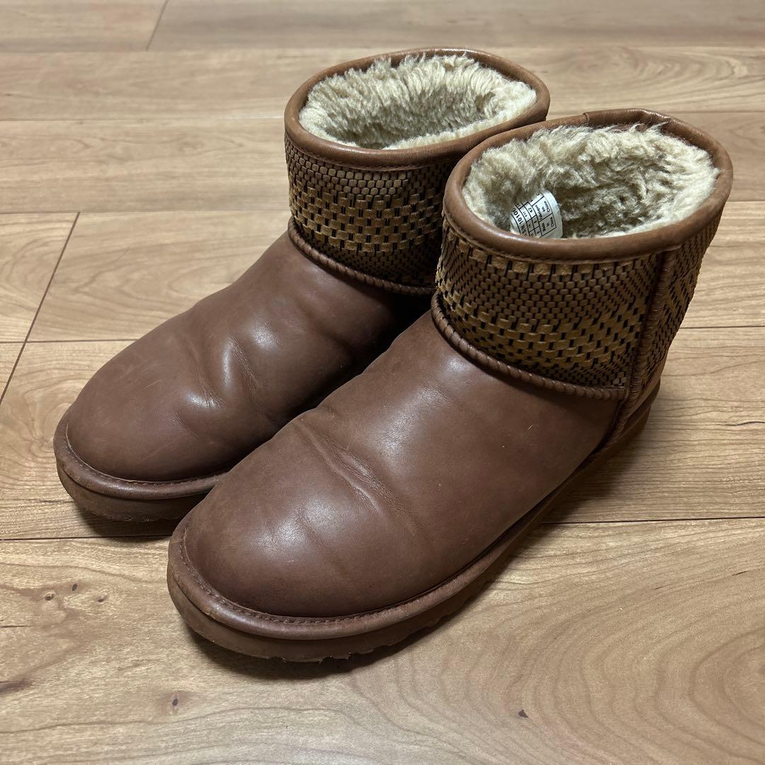 UGG ムートンブーツ ブラウン 編み込みデザイン UGG ブラウン 編み込み ムートンブーツ クラッシックミニウーブン