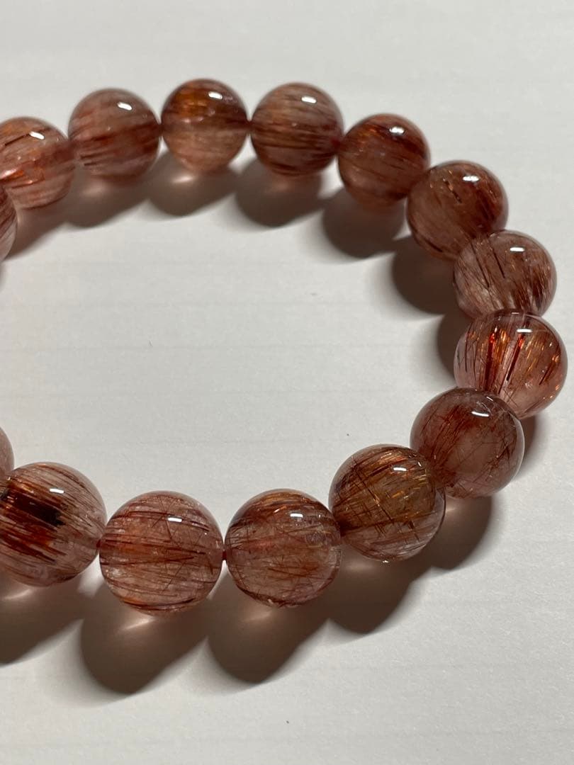 レッドルチルクォーツ　12mm 天然石　ブレスレット 一点もの】レッドルチルクォーツ12mm シンプルブレスレット【鑑別書