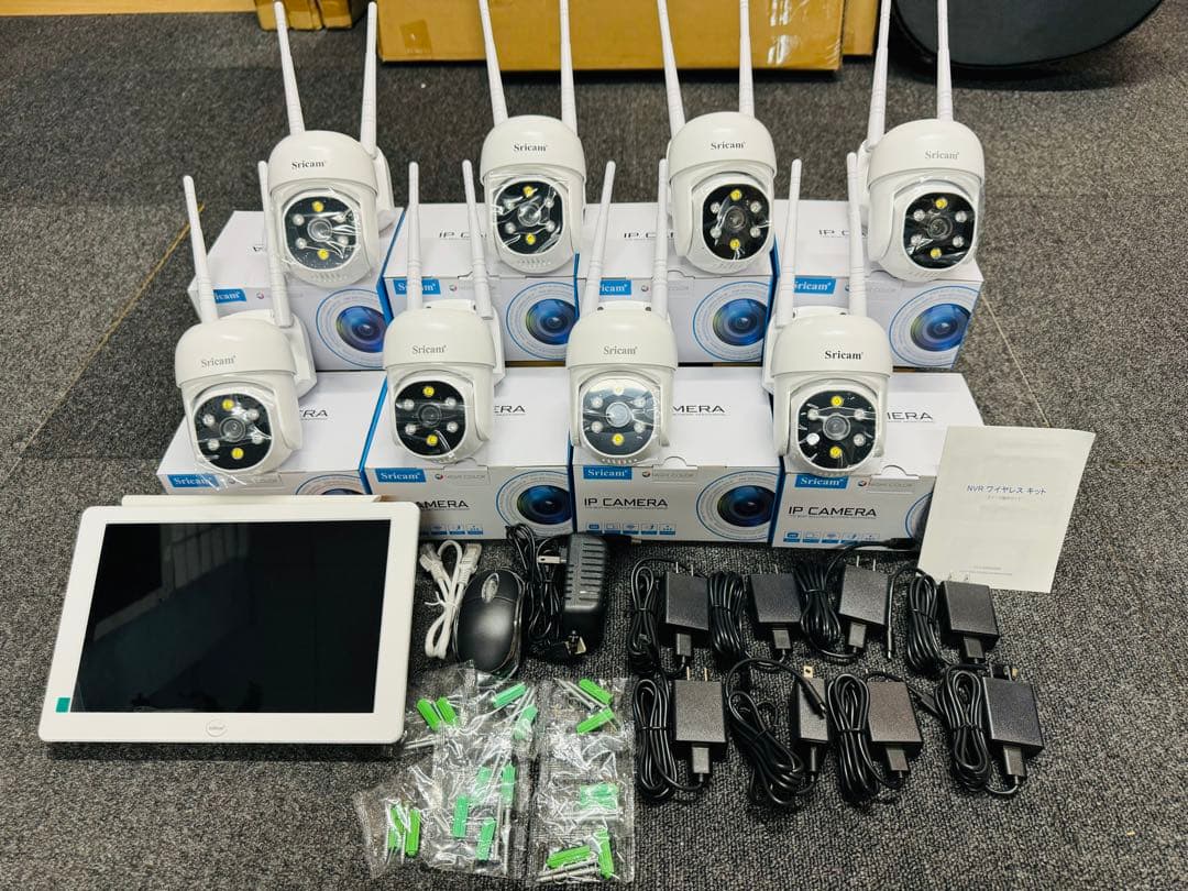 ワイヤレス防犯カメラ8台セット10.1インチLCモニターH.265+映像圧縮技術 ワイヤレス防犯カメラ10.1インチモニター＆カメラ4台セット