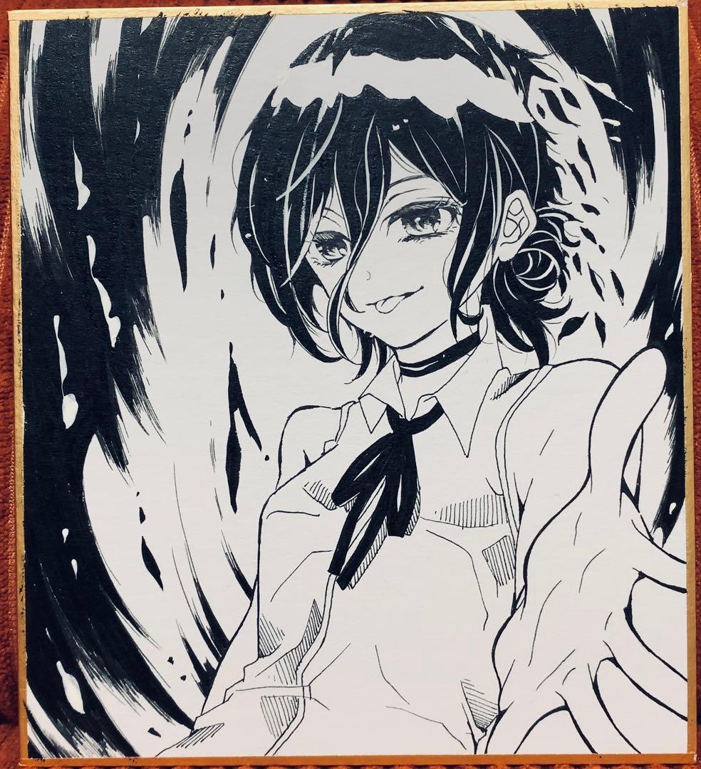 K*様 チェンソーマン レゼ ファンアート 手描き 色紙 一点物 モノクロ