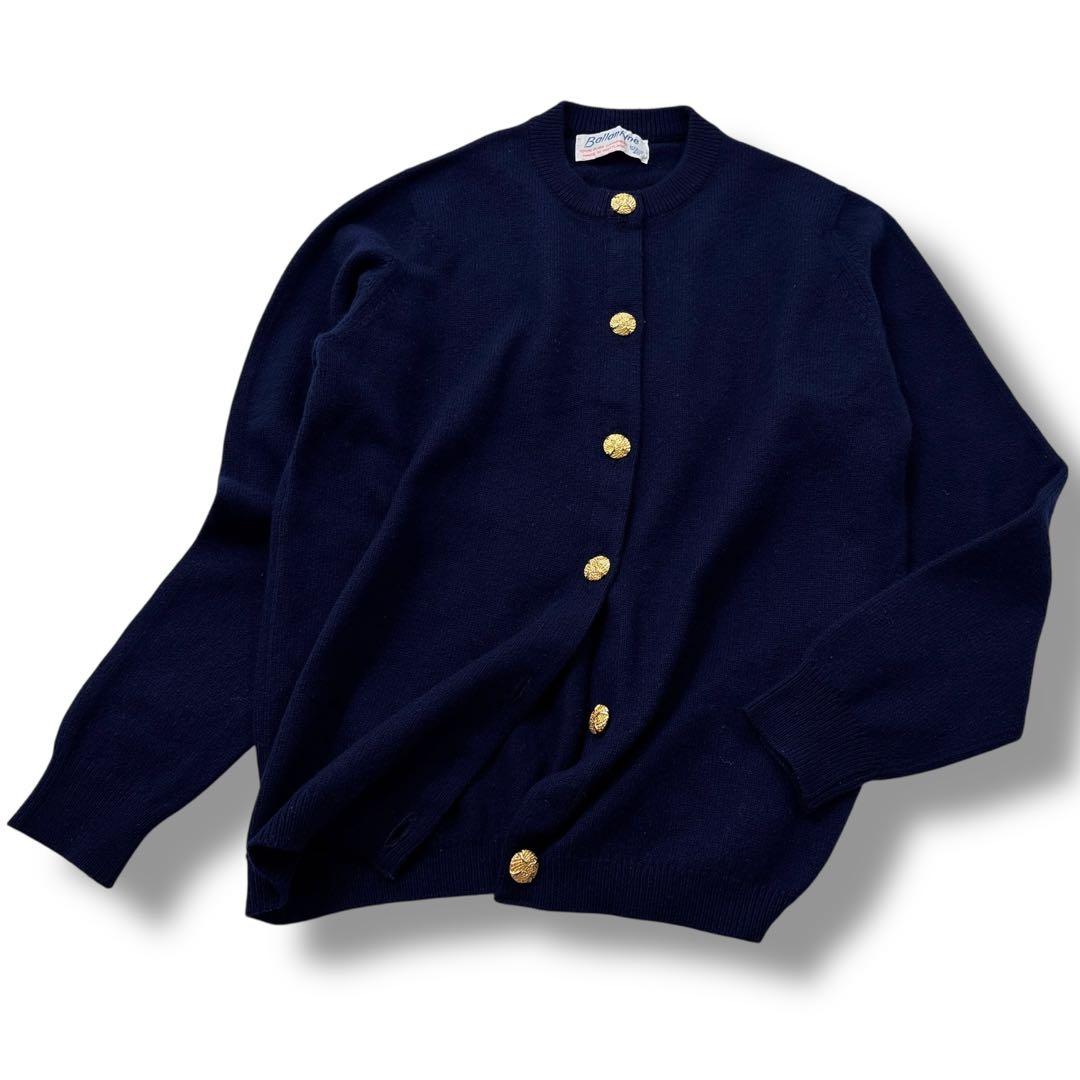 極美品】バランタイン カーディガン カシミヤ100 金ボタン 40 ネイビー