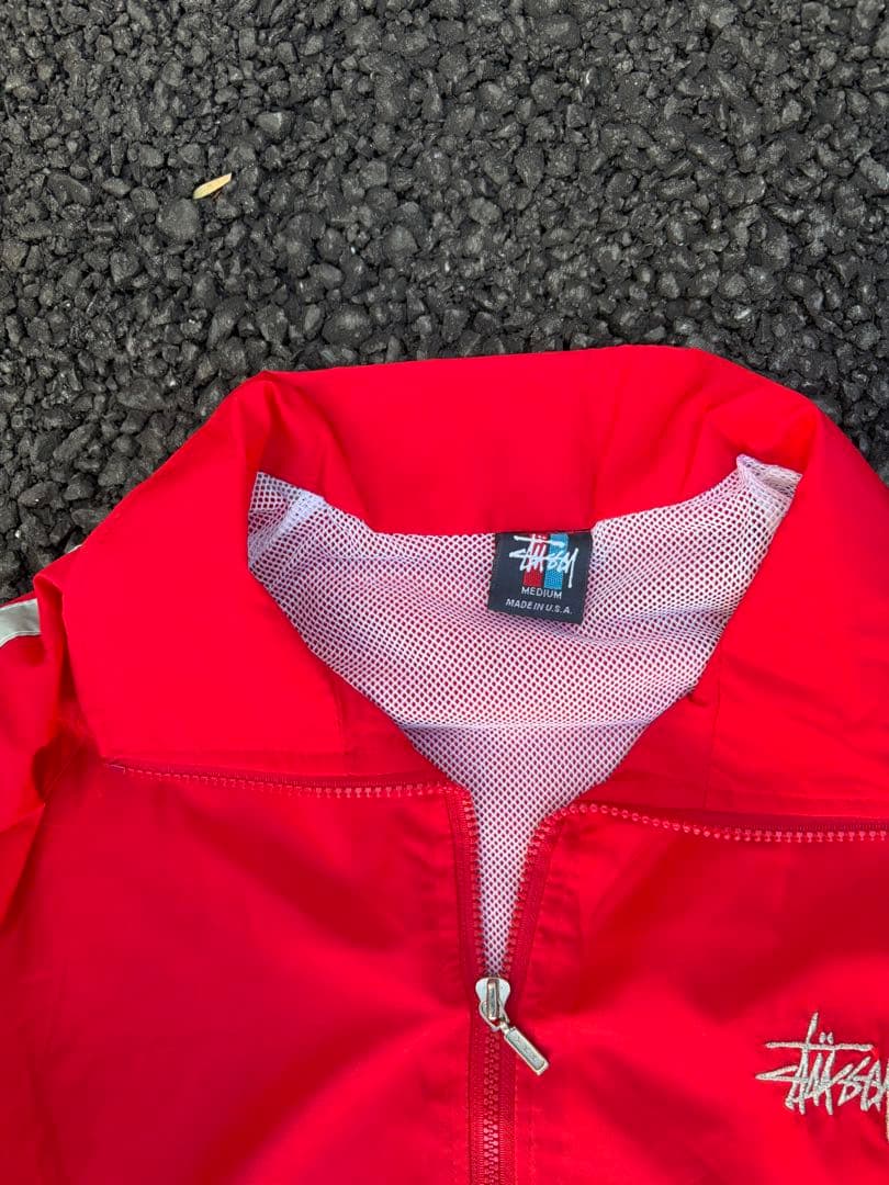 old stussy nylon jacket 刺繍ロゴ ドローコード レア 赤 ドローコード