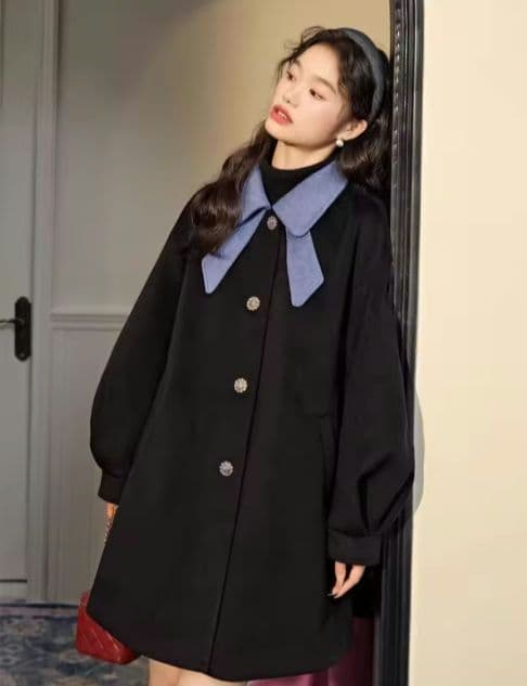 バイカラー リボンコート ブラック バイカラー リボンコート ブラック バイカラー リボンコート ブラック