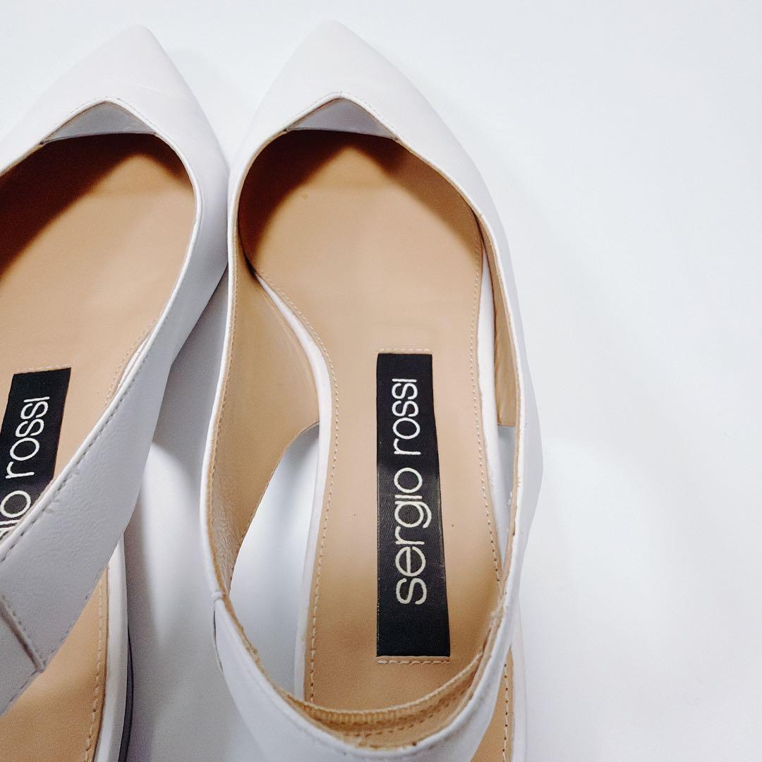 《美品》セルジオロッシ フラットパンプス ストラップ ホワイト 35.5