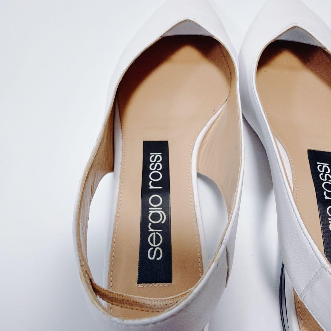 《美品》セルジオロッシ フラットパンプス ストラップ ホワイト 35.5