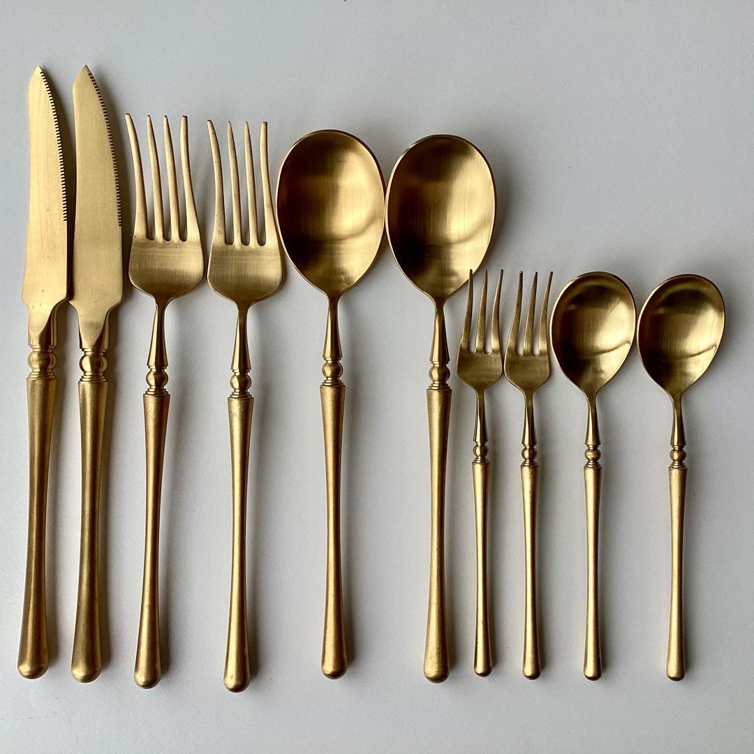 未使用 ゴールドカトラリー ディナー & デザート スプーン フォーク ナイフ PARIS ディナーカトラリー ゴールド ナイフ フォーク スプーン