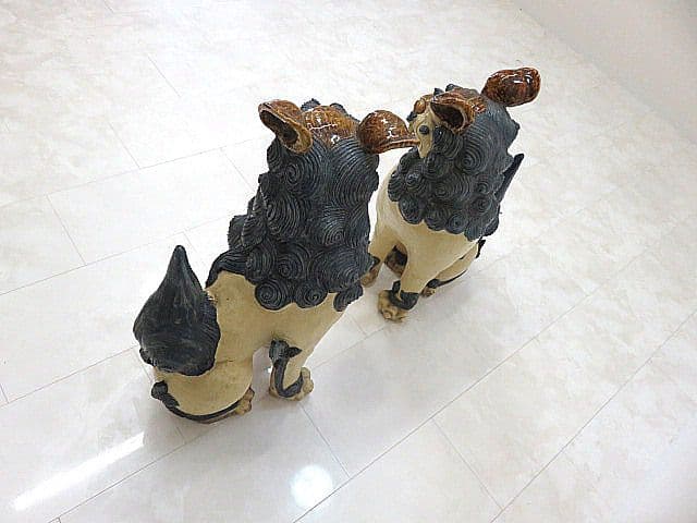 琉球焼 宮城陶房「宮城勝臣」作 大型シーサー一対 厚生労働大臣認定