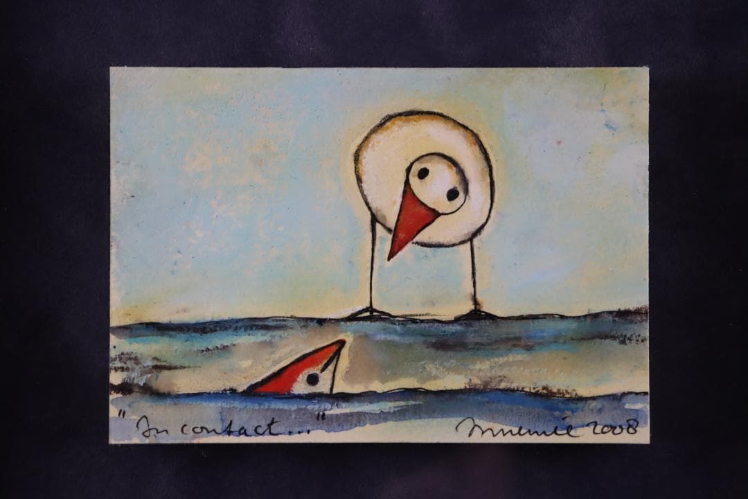 真作保証 ハンス・イヌメ 希少肉筆 板に水彩 額装 作品集・ポスト