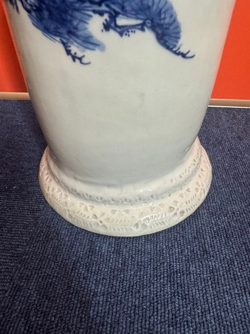 1675 希少 平戸焼 大花瓶 大壺 陰刻 人物浮彫 時代物