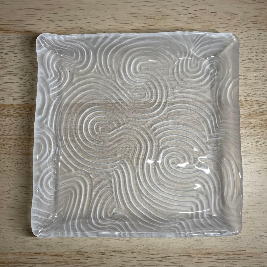 益子焼作家　坂田甚内　ガラス波状紋四方皿　箱なし 益子焼作家 坂田甚内 ガラス波状紋四方皿 箱なし 益子焼作家 坂田甚内