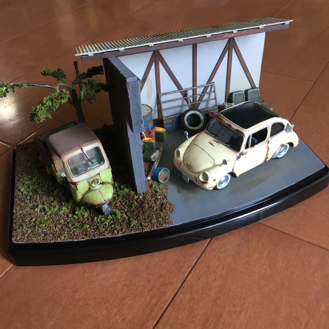 マイクロエース1/32 スバル360ミゼット 廃ガレージジオラマ 廃車草ヒロ