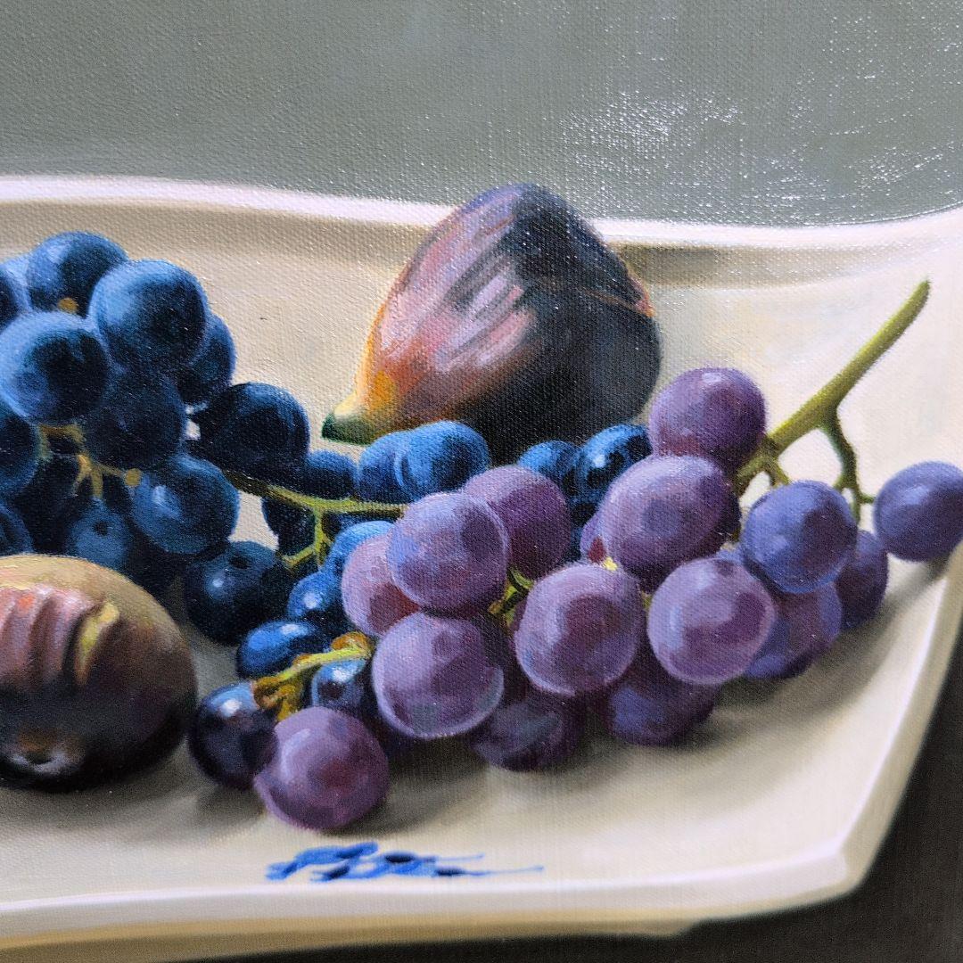 横浜市出身の洋画家川島実の【扇形皿の静物】（果物の静物画 ）、川島