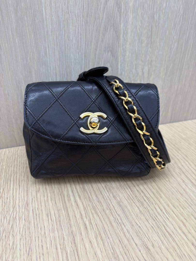 CHANEL　シャネル　マトラッセ　ウエストポーチ　ビコローレ　80/32 シャネル/ウエストポーチ/ビコローレ/レザー/ブラック/ベルト付/シール