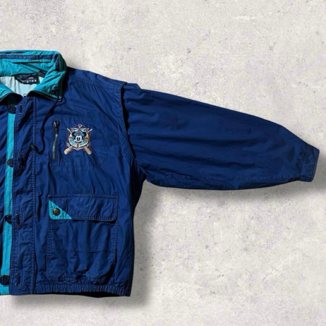 90s Disneyナイロンジャケット紺ネイビーミッキーマウス刺繍パッカブル